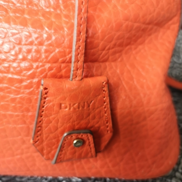 DKNY Orange Leather Dome  /  Satchel with Crossbody Strap - Picture 6 of 16